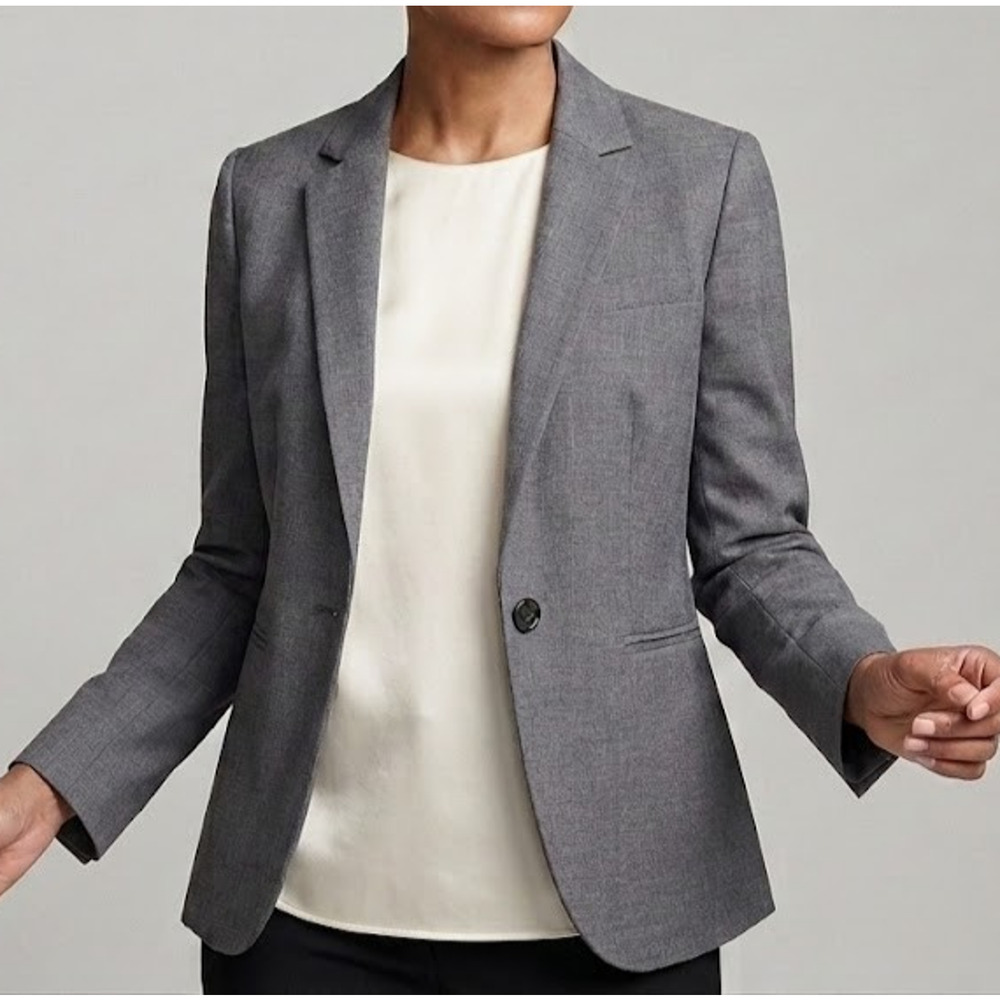 J.Crew 1035 Blazer 2P Petite Gray Super 120s Wool one Button Career Jacket Suit